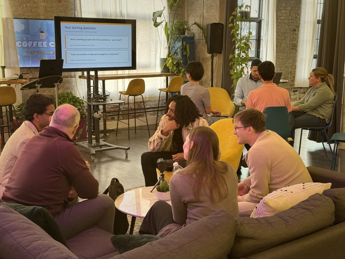Cursor Meetup Philadelphia attendees in a lounge discussion